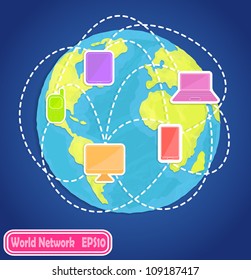 Paper globe with some icons on the computer theme (social network)