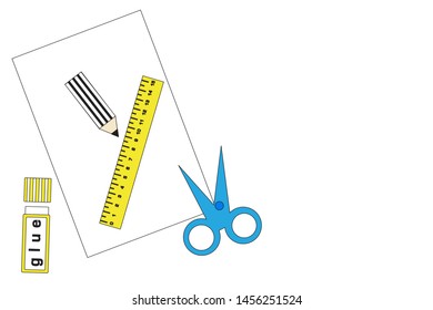 paper, glue, scissors and a ruler on a white background isolate. vector