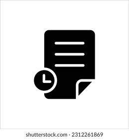 Paper glyph icon vector with clock symbol isolated on black background. Processing task or document icon vector. Temporary file icon. Loading icon. Available for website or graphic design.