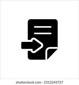 Paper glyph icon vector illustration with right arrow isolated on black background. Go, forward, send, next page, and enter symbol, vector icon.  Available for website or graphic design.