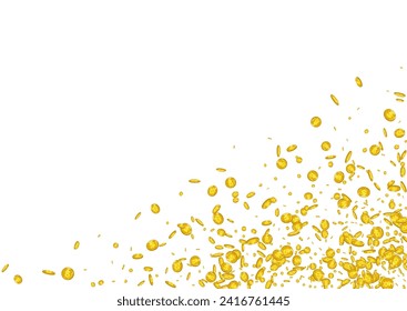 Paper Gold Finance Vector White Background. Shiny Currency Flow Card. Golden Money Brochure. Flying Coin Design.