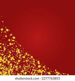 Fondo rojo del vector de oro de papel. Certificado monetario de oro. Diseño De Confetti Brillante. Plantilla De Moneda De Caída.