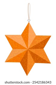 Paper gold star, Christmas tree ornament. Color illustration on a white background.