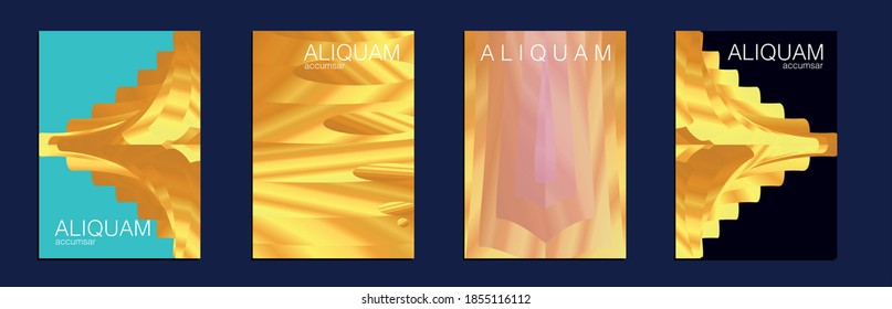 Fondo de degradado de papel. Folleto Resumen De Lujo. Conjunto de cobertura mínima de fluidos de vectores para volantes de negocios. Textura líquida para la etiqueta de aceite. Diseño Cosmico Vintage. Amarillo de oro metálico