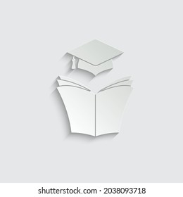 tapa de graduación de papel con icono de libro abierto. icono de educación 