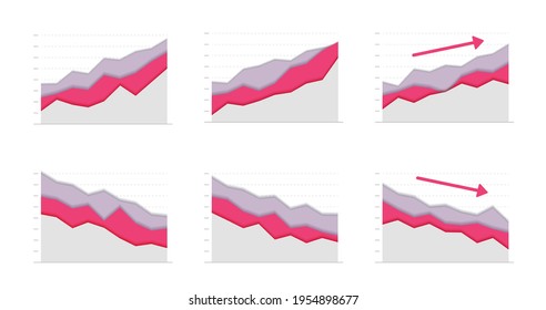 Paper graph, red and grey curve go up and down. concept of business growth or lower. Modern design graphics on white background. Vector illustration.  