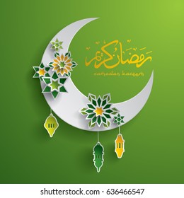 Paper graphic of islamic crescent moon. Islamic decoration. Ramadan Kareem - Glorious month of Muslim year.