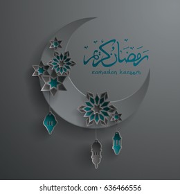 Paper graphic of islamic crescent moon. Islamic decoration. Ramadan Kareem - Glorious month of Muslim year.
