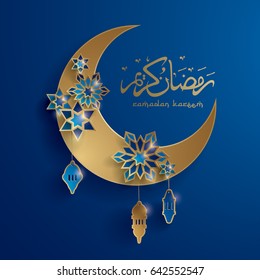 Paper graphic of islamic crescent moon. Islamic decoration. Ramadan Kareem - Glorious month of Muslim year.