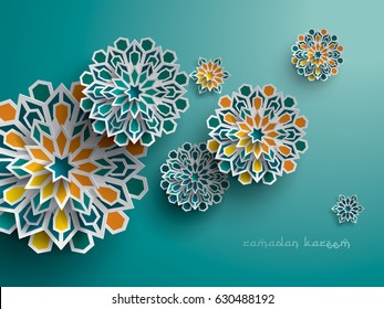 Paper Graphic Of Islamic Geometric Art. Islamic Decoration. Ramadan Kareem Is The Name Of The Glorious Month Of Ramadan.