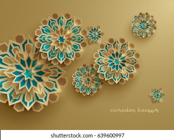 Paper graphic of islamic geometric art. Islamic decoration. Ramadan Kareem is the name of the glorious month of Ramadan.