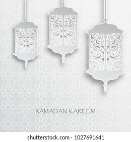Paper graphic of islamic lantern. Islamic decoration. Ramadan Kareem - glorious month of Muslim year. Modern 3d paper cut concept