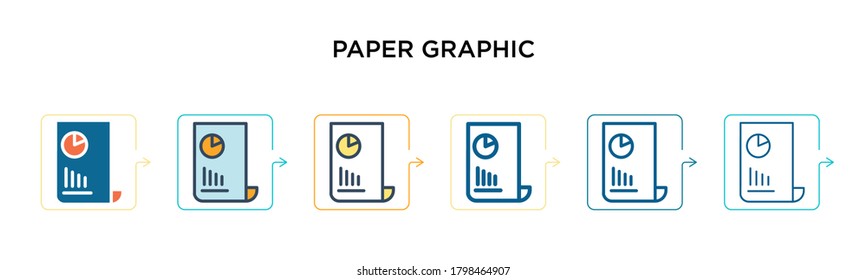 Papier-Grafik-Vektorsymbol in 6 verschiedenen modernen Stilen. Schwarze, zweifarbige grafische Symbole aus Papier, die im Stil von Füllung, Umriss, Linie und Strich entworfen wurden. Vektorgrafik kann für Web, Mobile, i