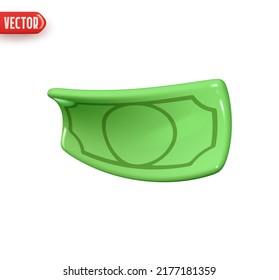 Paper green dollar bill. Realistic 3d design In plastic cartoon style. Icon isolated on white background. Vector illustration