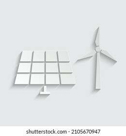 paper green energy, renewable,  clean energy icon vector Solar panel and wind turbine icon