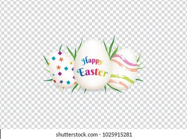 Paper  Green Happy Easter Eggs  vector illustration on transparency  