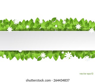 Paper green leaves with white flowers. vector eps10.