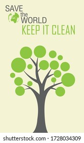 Paper green tree, vector illustration. Green tree-save the world-keep it clean- vector illustration