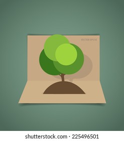 Paper green tree, vector illustration.
