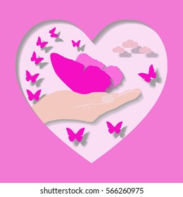 Paper greeting card for Valentine’s Day. Vector illustration.