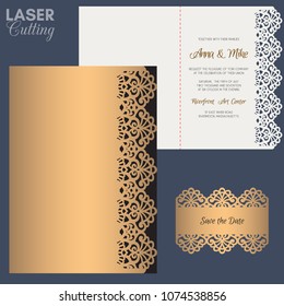 Paper greeting card with lace border. Wedding invitation or greeting card template. Suitable for laser or die cutting.