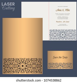 Paper greeting card with lace border. Wedding invitation or greeting card template. Suitable for laser or die cutting.