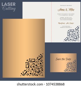 Paper greeting card with lace border. Wedding invitation or greeting card template. Suitable for laser or die cutting.