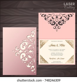Paper greeting card with lace border. Wedding invitation or greeting card template. Suitable for laser or die cutting.
