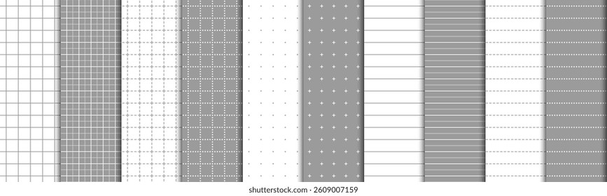 Paper grid pattern set. Seamless geometric backgrounds.