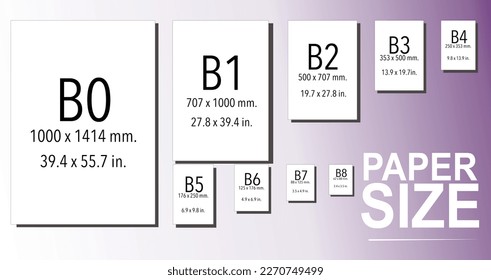 Paper guide sizes vectors b1 b2 b3 b4 b5 b6 b7 b8 b9 b10 for work sheet format graphics designer isolated illustrations