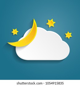 Paper half moon, cloud and stars in the night