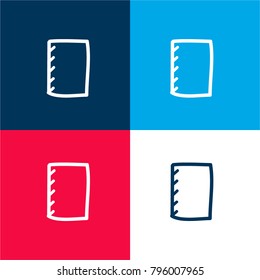 Paper hand drawn symbol four color material and minimal icon logo set in red and blue