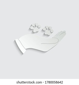   paper Hand holding paw icon. Animal care and protect