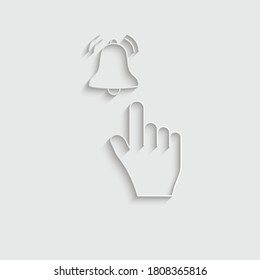 icono de vector de mano de papel con icono de suscripción de timbre