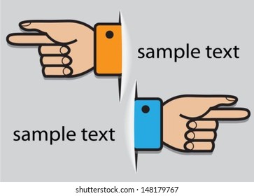paper hands cuffed pointing to the right and to the left