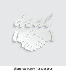 paper Handshake icon. business agreement Icon. Shaking hands. Make a deal.  Hands shaking each other. 