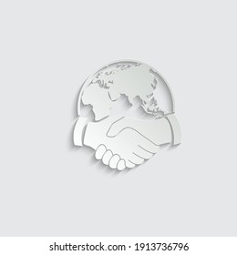 Paper handshake vector business icon. Globe handshake 
