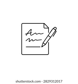 Paper with handwritten lines and pencil representing writing, composition and written assignments as a school subject outline icon