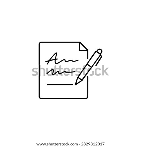 Paper with handwritten lines and pencil representing writing, composition and written assignments as a school subject outline icon