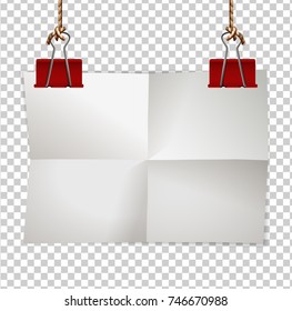 Paper hanging from clips
