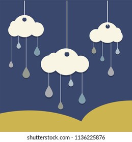 Paper hanging rain cloud mobile with shadow vector design