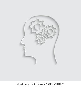 Paper head and settings icon. head with cogwheel vector