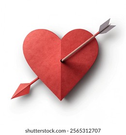 Paper heart with arrow isolated on white background. Template for Valentines Day greeting card. Vector illustration.vector illustration on white background
