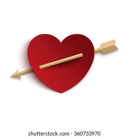 Paper heart with arrow isolated on white background. Template for Valentines Day greeting card. Vector illustration.