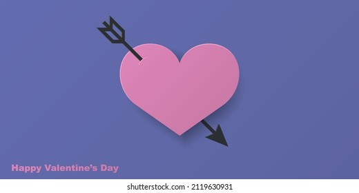 Paper heart with arrow vector illustration. Happy Valentine's day concept.
