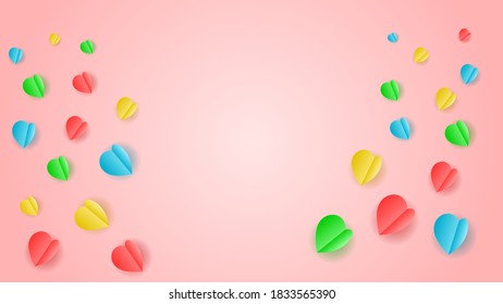Paper Heart Background Love Romantic Vector Design Style Shadow 14 February Celebration