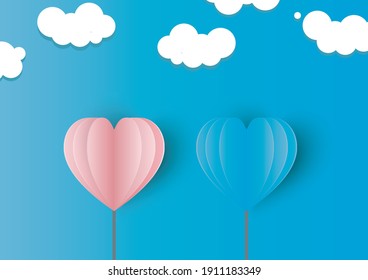 Globo de papel de corazón Nube Azul Vector Ilustración Antecedentes Feliz Día de San Valentín o Día de la Madre o Saludo de Cumpleaños