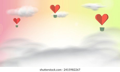 Paper heart balloon on clouds. Used for decoration, advertising design, websites or publications, banners, posters and brochures.