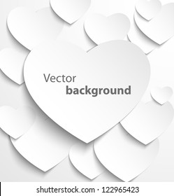 Paper heart banner with drop shadows on white background. Vector illustration