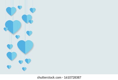 Paper heart, paper banner, party card, happy valentine's day, love card, blue background, happy birthday celebration background vector illustration